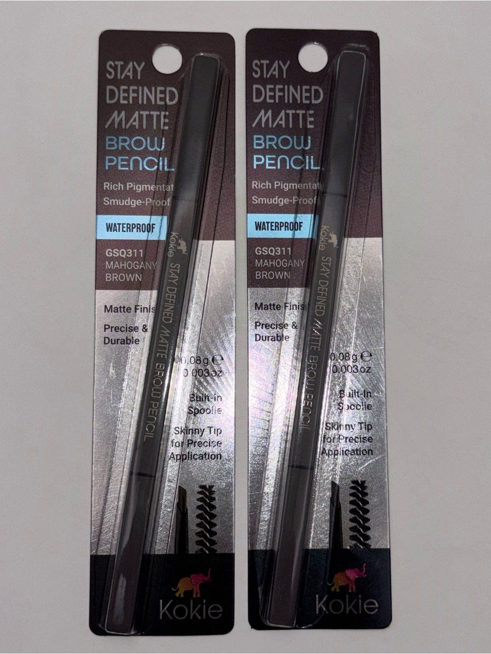 New Kokie Stay Defined Matte Brow Pencil Mahogany Brown GSQ311 Lot of 2